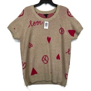 Torrid Vegan Cashmere Sweater Raglan Pullover Heart Love Peace Tan Pink Large 12